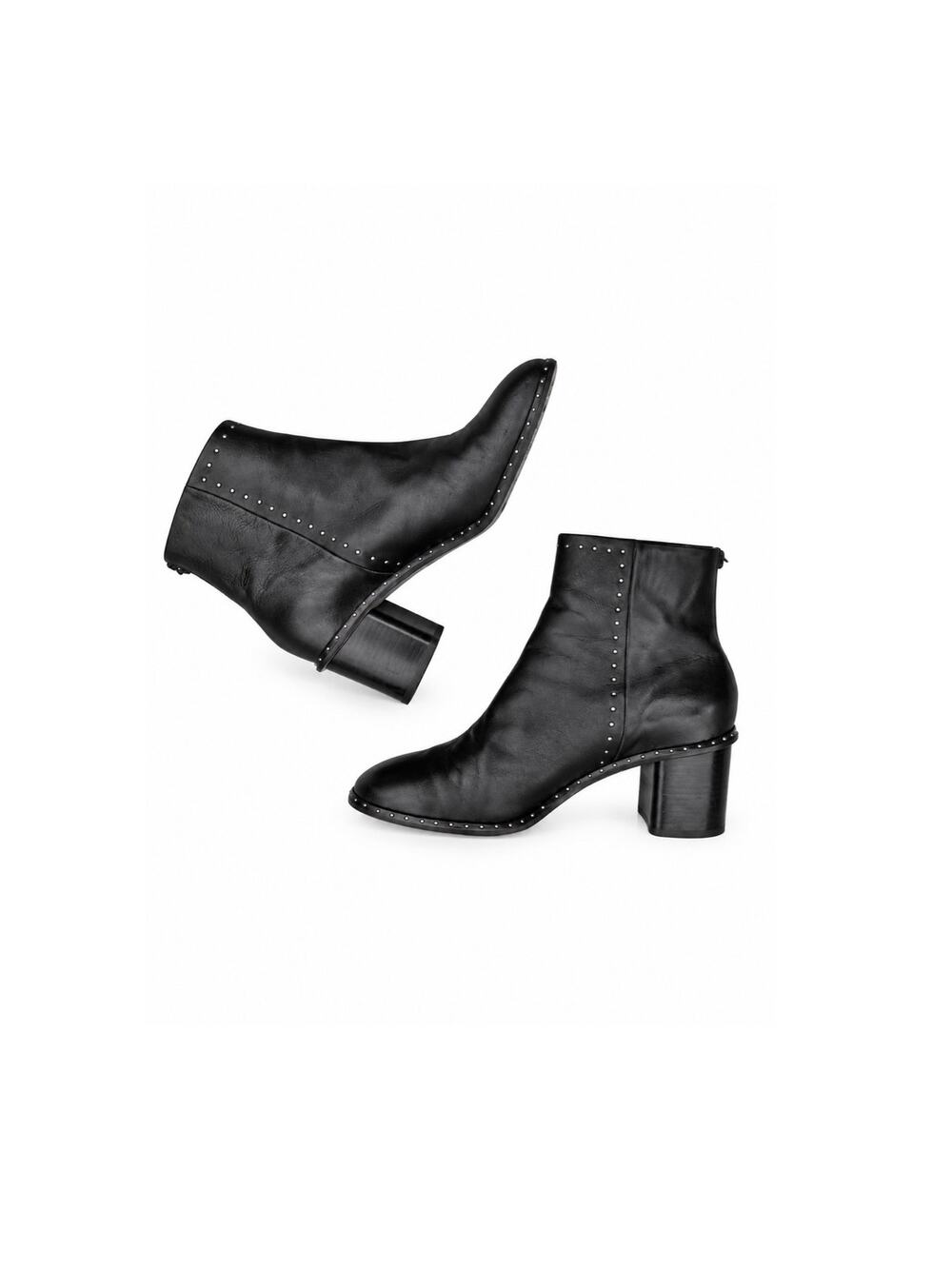 Rag & Bone Black Leather Micro Stud Ankle Boots Made in Italy 2010s Moto Booties